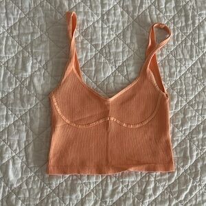 Free People Coral Ribbed Knit Top
